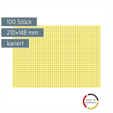 Karteikarten | 210×148 mm, A5, 5 mm kariert, gelb, 100 Stück