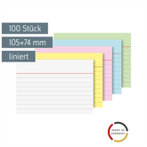 Karteikarten | 105×74 mm, A7, liniert, sortiert, 100 Stück