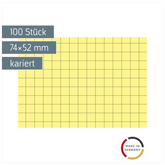 Karteikarten | 74×52 mm, A8, 5 mm kariert, gelb, 100 Stück