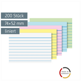 Karteikarten | 74×52 mm, A8, liniert, sortiert, 200 Stück