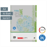 Schulheft Recycling | A4, Lineatur 28, 16 Blatt, grün/grau