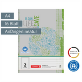 Schulheft Recycling | A4, Lineatur 2, 16 Blatt, grün/grau
