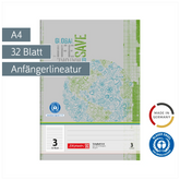 Schulheft Recycling | A4, Lineatur 3, 32 Blatt, grün/grau