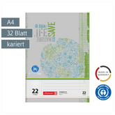 Schulheft Recycling | A4, Lineatur 22, 32 Blatt, grün/grau