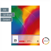 Schulheft | A4, Lineatur 25, 32 Blatt, mehrfarbig