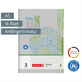 Schulheft Recycling | A5, Lineatur 3, 16 Blatt, grün/grau