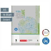 Schulheft Recycling | A5, Lineatur 9, 16 Blatt, grün/grau