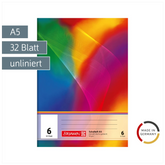 Schulheft | A5, Lineatur 6, 32 Blatt, mehrfarbig