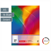 Schulheft | A5, Lineatur 27, 16 Blatt, mehrfarbig