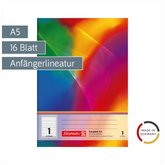 Schulheft | A5, Lineatur 1, 16 Blatt, mehrfarbig