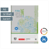 Schulheft Recycling | A6, Lineatur 52, 32 Blatt, grün/grau