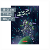 Ausmalheft Robot Heroes | 32 Blatt, dunkelblau/lila