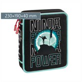 Federmäppchen XXL Ninja Power | 2 Reißverschlüsse, türkis/schwarz