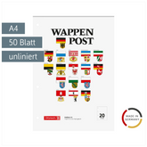 Briefblock „Wappen-Post“ gelocht | A4, Lineatur 20, 50 Blatt, mehrfarbig