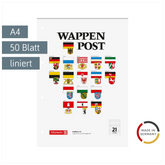 Briefblock „Wappen-Post“ gelocht | A4, Lineatur 21, 50 Blatt, mehrfarbig