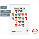 Briefblock „Wappen-Post“ gelocht | A4, Lineatur 22, 50 Blatt, mehrfarbig