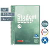 Collegeblock Student Recycling | A4, Lineatur 28, 80 Blatt, grün/mehrfarbig
