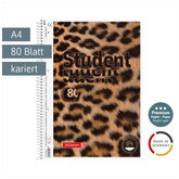 Collegeblock Premium Student „Leopard“ | A4, Lineatur 28, 80 Blatt, braun/schwarz