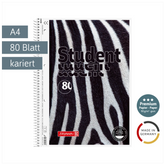 Collegeblock Premium Student „Zebra“ | A4, Lineatur 28, 80 Blatt, mehrfarbig