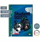 Collegeblock Premium Student Sporty Animals | A4, Lineatur 28, 80 Blatt, blau/mehrfarbig