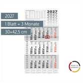 3-Monatskalender 2027 | grau, 30×56 cm