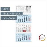 3-Monatskalender 2027 | blau, 32×74 cm