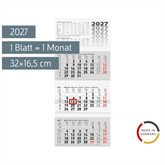 3-Monatskalender 2027 | grau, 32×74 cm
