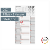 3-Monatskalender 2027 | grau, 30×56 cm