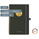 Buchkalender Familienplaner 2027 „Gold-Punkte“ | A5, Kunststoff