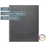 Buchkalender Mod. Manager Wt 7 weektimer 2027 | 210×260 mm, Kunstleder, grau