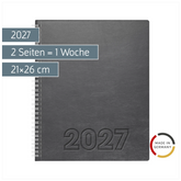 Buchkalender Mod. Manager Wt 7 weektimer 2027 | 21×26 cm, Kunstleder, grau
