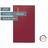 Taschenkalender Mod. TM 17/contacter 2027 | A6 quer, Kunststoff, bordeaux