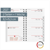 Wochen-Ersatzkalendarium Mod. Taschenplaner int. 2027 | 8,7×15,3 cm, Karton, weiß