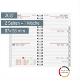 Wochen-Ersatzkalendarium Mod. Taschenplaner int. 2027 | 87×153 mm, Karton, weiß