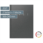 Buchkalender Mod. studioplan int. 2027 | 168×240 mm, Kunststoff, grau