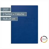 Buchkalender Mod. studioplan int. 2027 | 16,8×24 cm, Kunstleder, blau