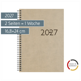 Buchkalender Mod. studioplan int. 2027 | 16,8×24 cm, Kunstleder, grau