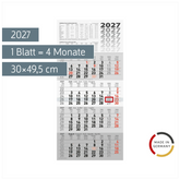 4-Monatskalender 2027 | grau, 30×63 cm
