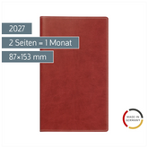 Taschenkalender Mod. Miniplaner d 15 2027 | A6, Kunstleder, rotbraun