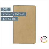 Taschenkalender Mod. Miniplaner d 15 2027 | A6, Kunstleder, hellbraun
