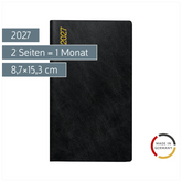 Taschenkalender Mod. Miniplaner d 15 2027 | A6, Kunststoff, schwarz