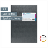 Spaltenbuch mit Kopfleiste | A4, 288 Seiten, mit Seitenzahlen, 4 Spalten, Kunststoff, grau