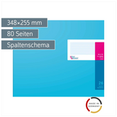 Spaltenbuch mit Kopfleiste | 348×255 mm, 80 Seiten, 26 Spalten, Karton, magenta/hellblau