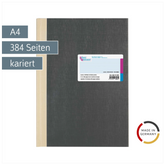 Geschäftsbuch | A4, 384 Seiten, mit Seitenzahlen, kariert, Kunststoff, grau