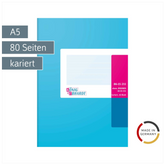 Geschäftsbuch | A5, 80 Seiten, kariert, Karton, magenta/hellblau