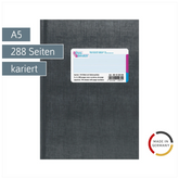 Geschäftsbuch | A5, 288 Seiten, mit Seitenzahlen, kariert, Kunststoff, grau