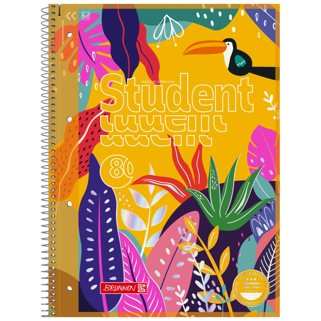 Collegeblock Premium Student „Tropical“ | A4, Lineatur 27, 80 Blatt, mehrfarbig