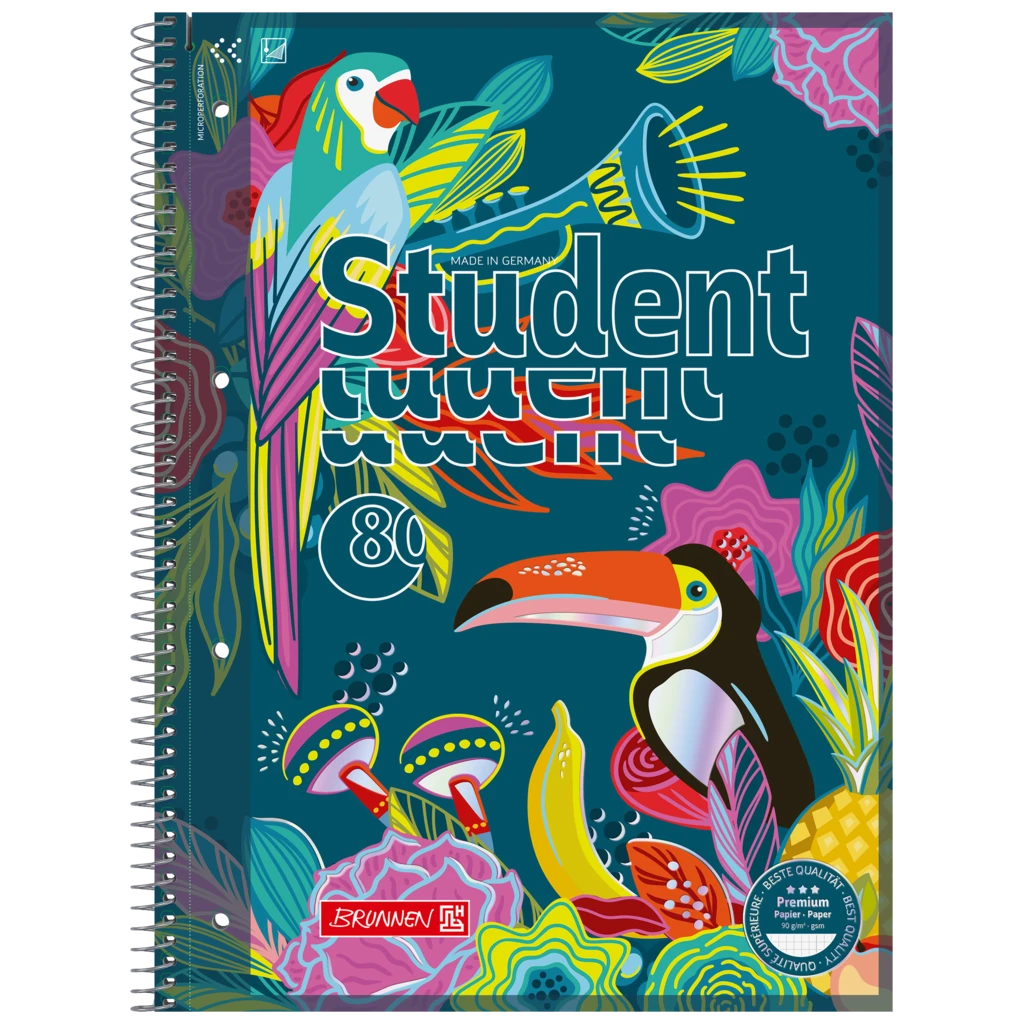 Collegeblock Premium Student „Tropical“ | A4, Lineatur 28, 80 Blatt, mehrfarbig