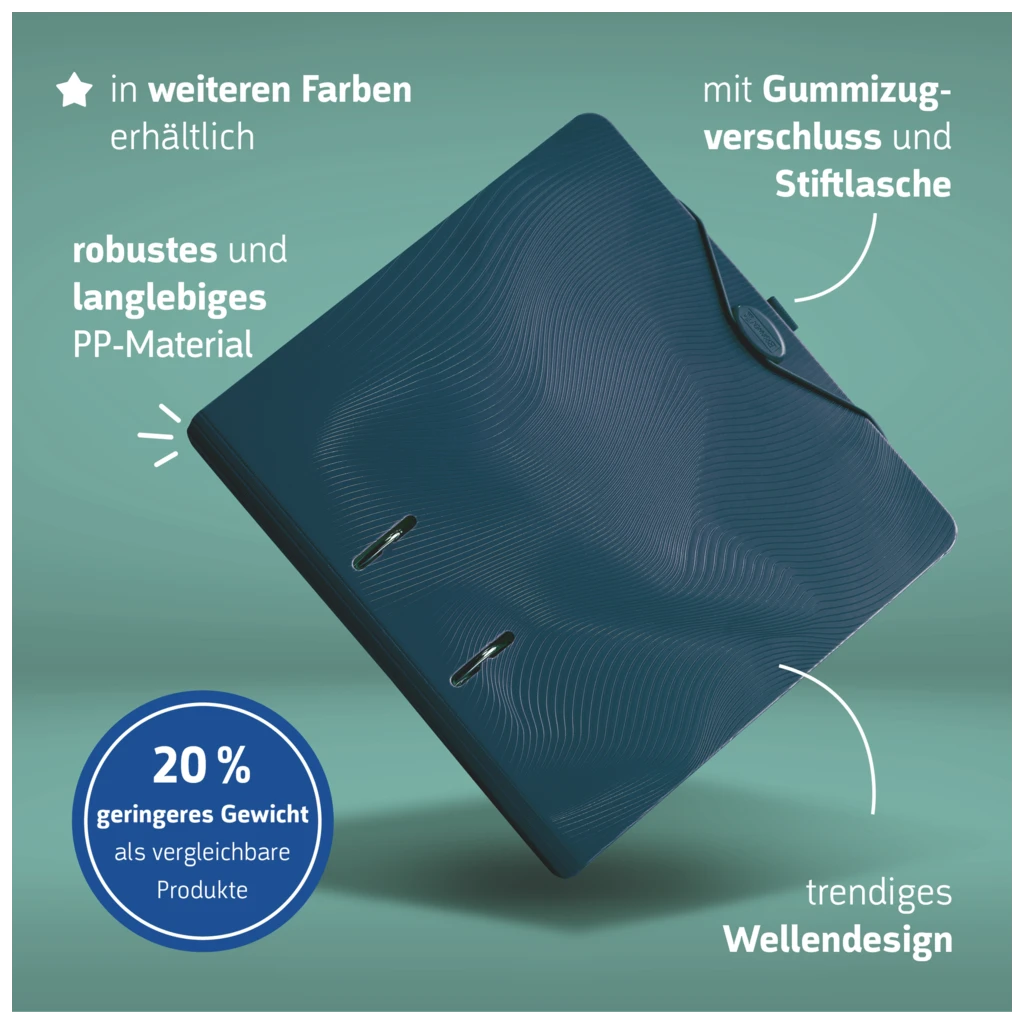Ordner „WAVE“ Colour Code | A4, 50 mm, Hebelmechanik mit gummiertem Griff, denim