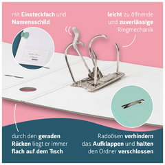Ordner „WAVE“ Colour Code | A4, 50 mm, Hebelmechanik mit gummiertem Griff, mint